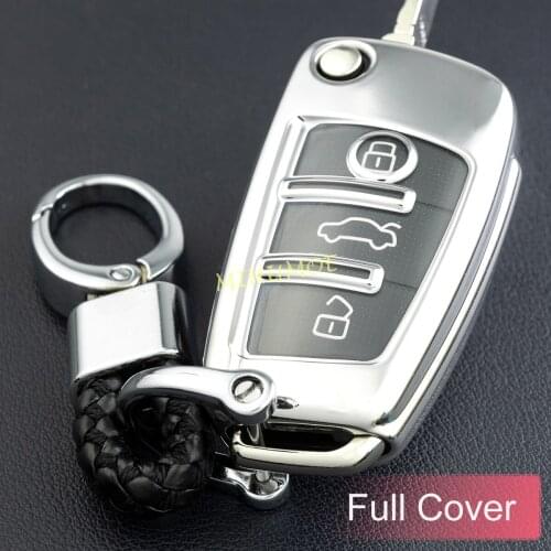 Flip Car Key Chain Ring Fob Case Cover For Audi Q3 A1 A3 S3 Q7 TT Silver