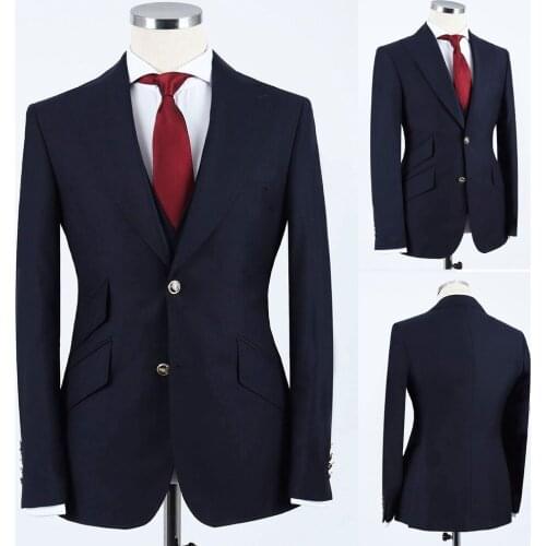 Black Men Suits Solid Color Beaded Three Pieces Peaked Lapel Designer Wedding Tuxedos Gold Mens Jacket and Pants