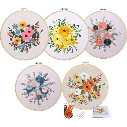 DIY Craft Flowers Plants Pattern Embroidery Set Needlework Tools Stamped Starter Kit Handwork for Beginner Wall Home Decor