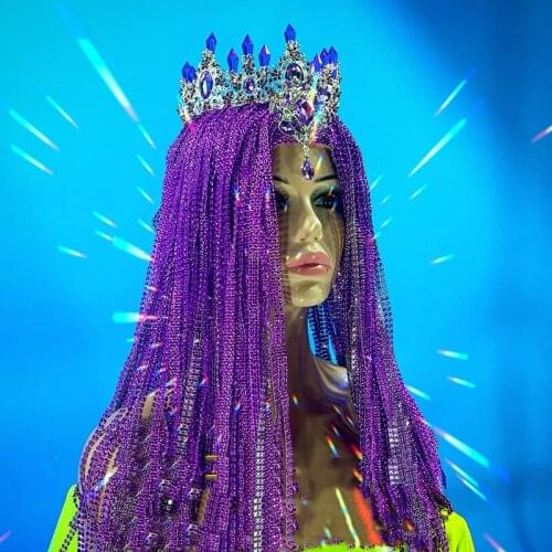 Flash Diamond Crown Costume Headdress Wig Nightclub Bar Female Singer Party Girl DJ Festival Carnival Hair Accessories DWY3472