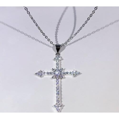 Classic Silver Color Wedding Necklace Luxury Female White Zircon Chain Necklace Dainty Crystal Cross Pendant Necklaces For Women