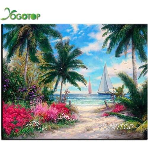 Coconut tree 5D DIY Diamond Painting Cross Stitch Full Drill Tropical ,Beach Sailboat,Ship Diamond Embroidery mosaic Kit YY1723