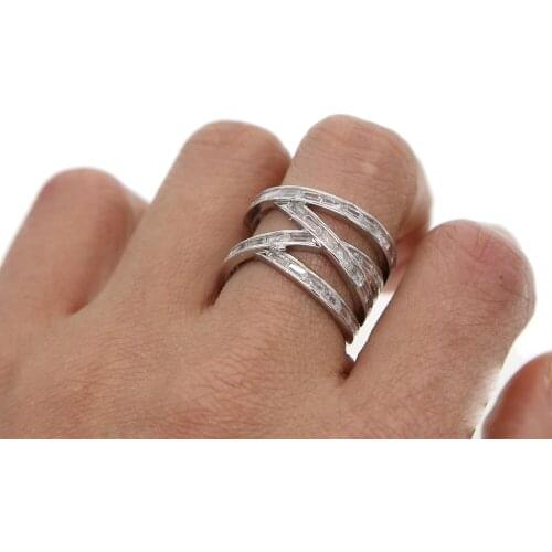 Hip pop fashion double cross X layers stack rings paved clear cubic zircon silver plated jewelry for men rock and roll ring