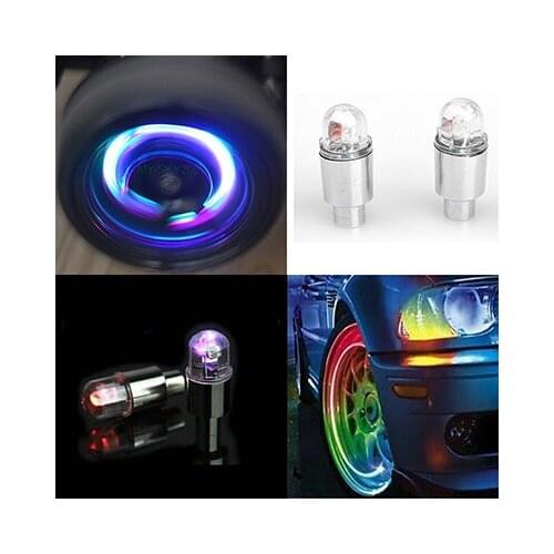 2Pcs Blue Color Car Wheel Tire Valve Cap Flash LED Lights Lamp Car lighting