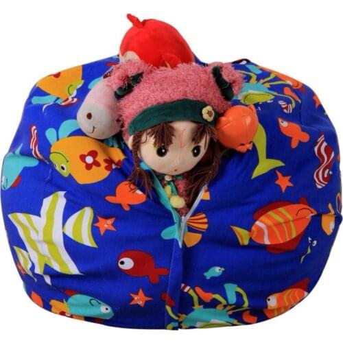 Creative Modern Storage Stuffed Animal Storage Bean Bag Chair Portable Kids Clothes Toy Storage Bags Printed Woolen Toy Bags