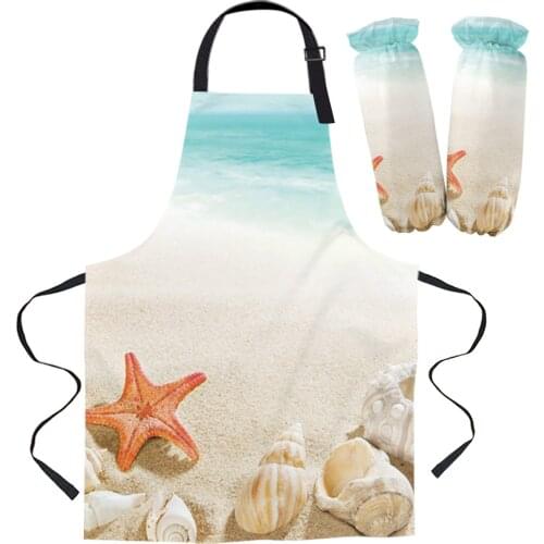 Ocean Beach Starfish Shell Kitchen Apron Baking Accessories Sleeveless Aprons for Men Women Home Cleaning Tools