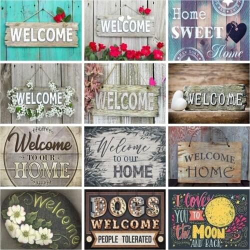 Huacan Full Drill Square Diamond Painting Sweet Home Home Decor Mosaic Embroidery Welcome Text Rhinestone Pictures Diamond Art