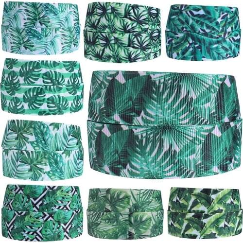 FLRA Ribbon (50 yards/lot) New arrival natural green leaf printed spring style grosgrain ribbon for wholesale