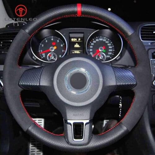 LQTENLEO Black Genuine Leather Suede Car Steering Wheel Cover for Volkswagen vw Golf 6 Mk6 Jetta 6 Polo 2011-2014