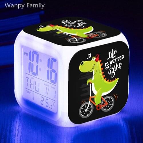2021NEW Super cute cartoon dinosaur bike LED alarm clock Childrens Birthday gift multi-function luminous electronic clock