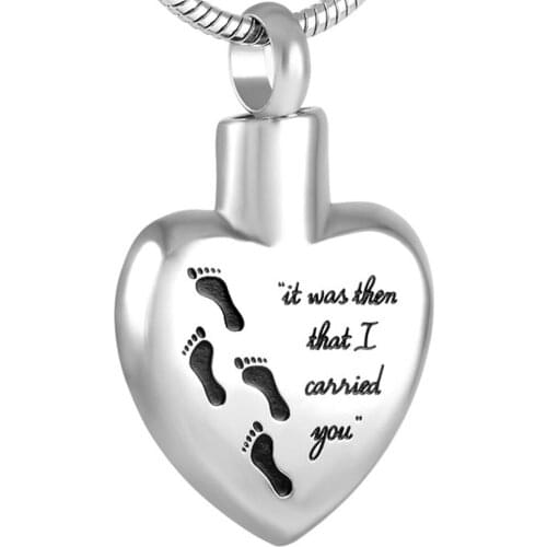 MJD8466 "It Was Them That I Carried You" Funeral Casket URN Jewelry Cremation Ashes Keepsake Pendant with Foot-Print