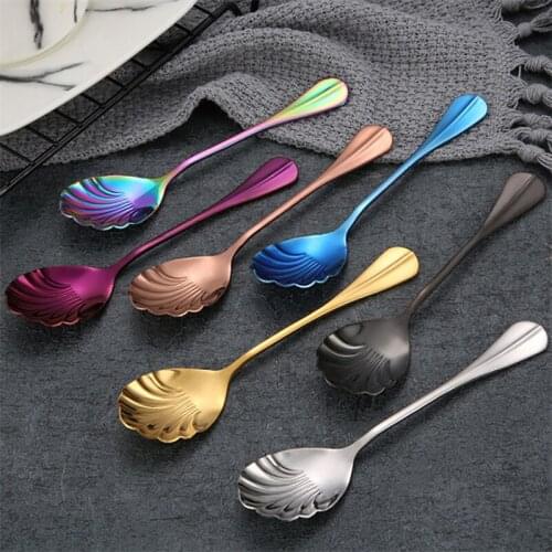 New Stainless Steel Coffee Spoon Tea Spoon Shell Dessert Ice Cream Drinking Tools Kithenware Mixing Scoop Western Dinner Suit