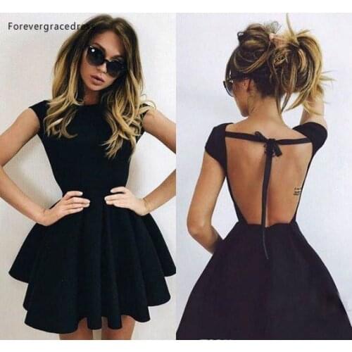 2019 Cheap Little Black Cocktail Dress A Line Jewel Neck Short Mini Semi Club Wear Homecoming Party Gown Plus Size Custom Make