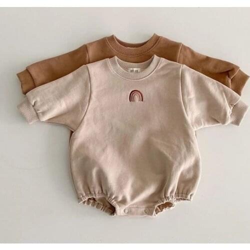 Baby Girls Clothes Autumn Toddler Newborn Infant Boys Girls Rainbow Embroidery Long Sleeve Rompers Jumpsuits Cotton Outfits