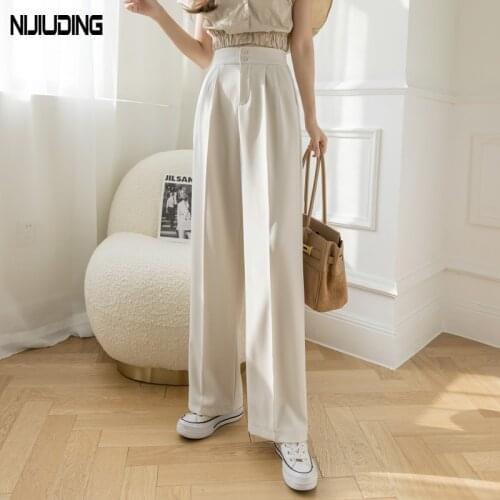 OL Style Women Elastic High Waist Wide Leg Pants Autumn Loose Straight Pant Female Casual Long Trousers Floor-Length Suits Pants