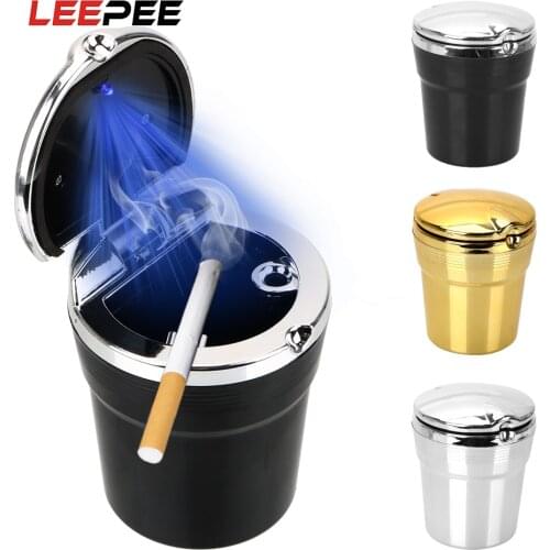 LEEPEE Car Ashtray Ash Holder with LED Blue Light Plastic Cigarette Smoking Cup Car Interior Accessories