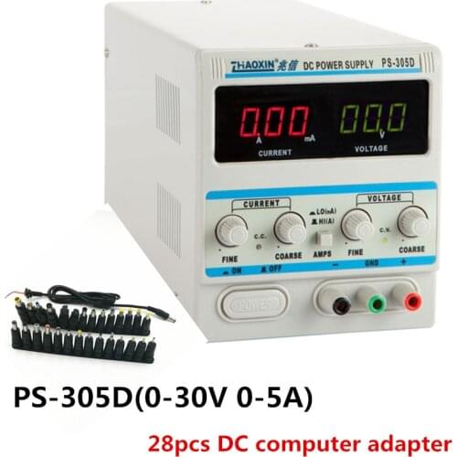 Variable 30V 5A Digital Regulated DC Power Supply PS-305D With 28pcs DC computer adapter 10V/220V