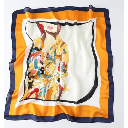Luxury Brand cartoon figure Print Silk Scarf Women Head Scarfs for Ladies Suqare Neck Scarves Foulard Silk Shawl Wraps FJ247