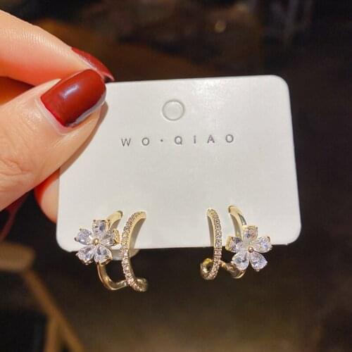 Shining Cubic Zircon Flower Stud Earrings For Women Small Circle Ear Stud Earring Fashion Engagement Party Jewelry Dropship New