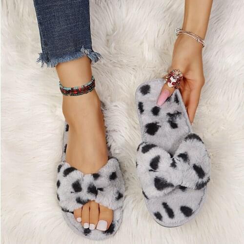 Winter Shlippers Women Shoes Warm Home Slippers Slip On Flats Slides Leopard Indoor Faux Slipper Winter Slippers Indoor Slippers