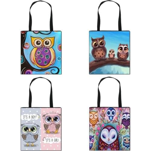 Cute Owl Print Women Fashion Handbag Ladies Portable Shoulder for Travel Large Shopping Tote Bags Gift
