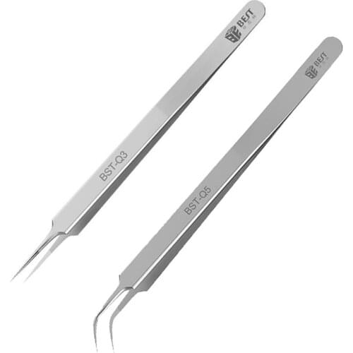 Precision 0.01mm Electronics Industrial Tweezers Anti-static ESD Curved Straight Tips Stainless Steel Forceps PC Phone Repair