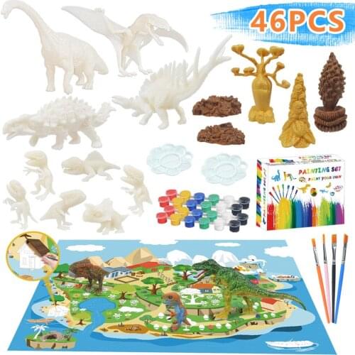 Dinosaur Model DIY Painted White Hand-painted Figure Set Doodle Hand Drawing Kids Toys Hand Coloring Educational Drawing Toys