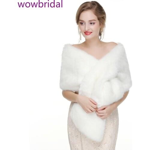 WOWBRIDAL Warm Faux Fur Winter Bridal Cape Wedding Cloaks Party Wraps Jacket Wrap Boleros De Encaje Boleros De Mujer