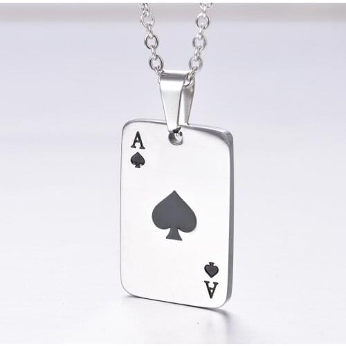 Hip Hop Jewelry Women Men Lucky Ace of Spades Playing Cards Pendants Necklaces Fashion Necklace