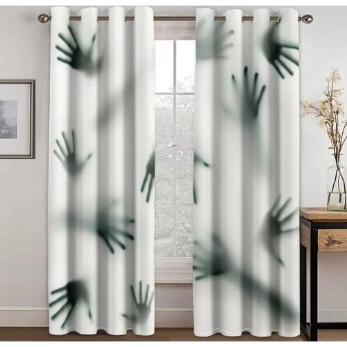 Living Room Shading 90% Decorative Curtain Horror Handprint Pattern Home Textile Decoration Bedroom Perforated Curtains