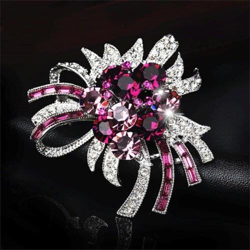 Womens Brooches Rhinestones Crystal Violet Bouquet Flower Bridal Brooch Pin Wedding Fashion Jewelry Decoration Broches