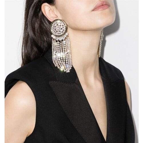 JIJIAWENHUA New Trend womens Long Tassel Rhinestone Claw Chain Earrings Dinner Party Fashion Jewelry Accessories