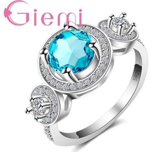 Free Shipping Round Marine Blue Crystal Stoneand Cubic Zirconia Ring for Women Wedding Ceremony Jewelry