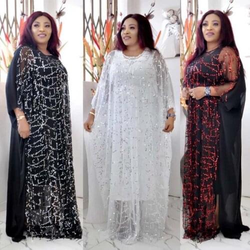 African Dresses For Women Sequins Robe Dashiki O-Neck Bat Sleeve Loose Long Dress Plus Size Africa Clothing Muslim Party