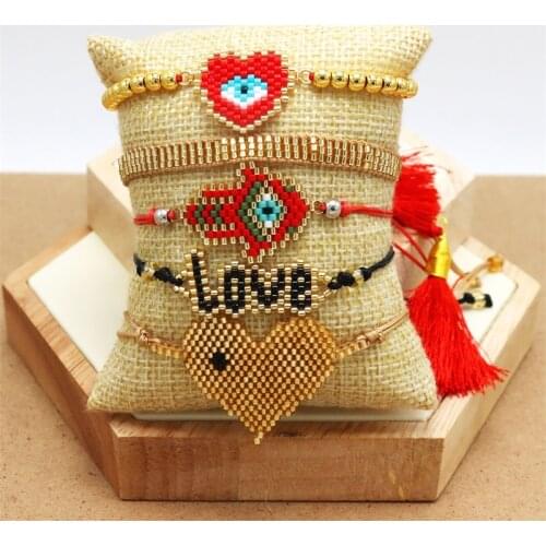ZHONGVI Boho 5pcs One Set Love Jewelry Turkish Evil Eye Bracelet Women Tassel Pulsera Mujer 2021 Heart Fatima Hamsa Hand Gifts