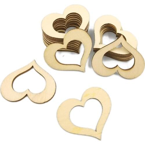 10-50mm Wood Heart Blank Unfinished Wooden Shapes Slices Embellishment Ornament Discs Cutout Pieces Wedding Party DIY Art Crafts