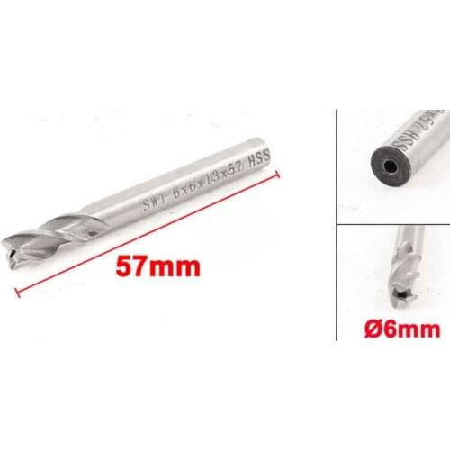 Helical Groove 3 Flutes End Mill Milling Cutter 6mm x 6mm x 15mm x 57mm 10pcs