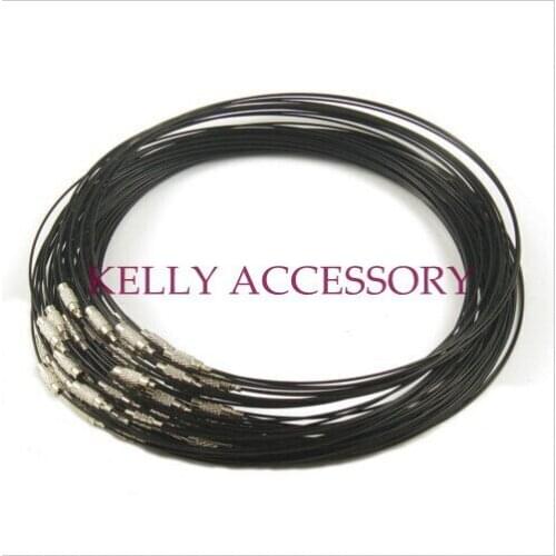100pcs 18 Inch Black 1MM Stainless Wire Cable Steel Chain Cord Necklace Screw Clasp Jewelry Findings