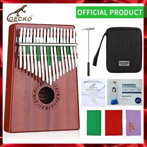 GECKO Kalimba 17-Key Thumb Piano has a built-in EVA high-performance protective box, hammer and learning instructions. mahogany