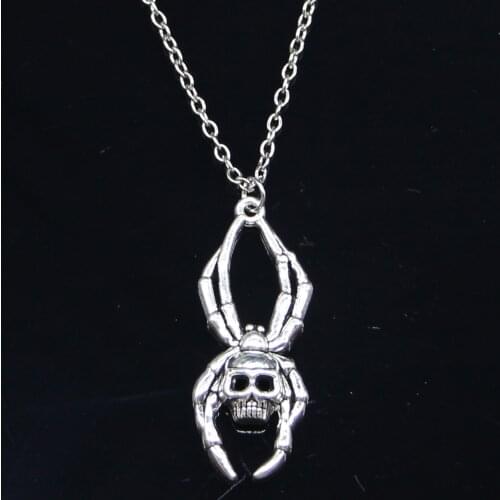 20pcs New Fashion Necklace 40x16mm skull spider halloween Pendants Short Long Women Men Colar Gift Jewelry Choker