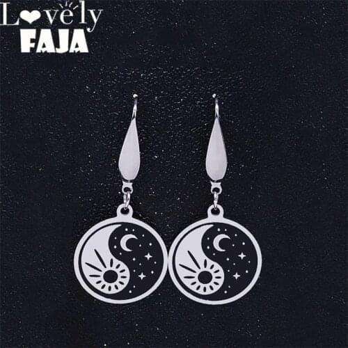 2021 Yin Yang Gossip Sun an Moon Stainless Steel Small Drop Earrings for Women Black Silver Color Earing Jewelry E1879S03