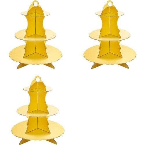 3 Pcs Golden Cake Stand Set 3 Layer Cardboard Cake Stand Cardboard Cupcake Stand Dessert Tower (Golden)