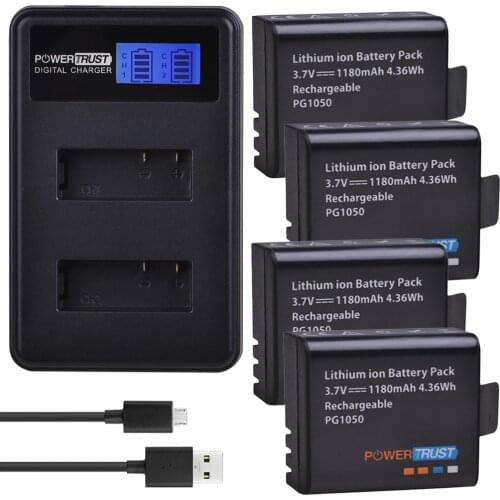 4x PG1050 1180mAh Batteries + LCD Dual USB Battery Charger For SJCAM SJ4000 M10 SJ5000 SJ5000X For EKEN H9 H9R H8R H8 GIT PG900