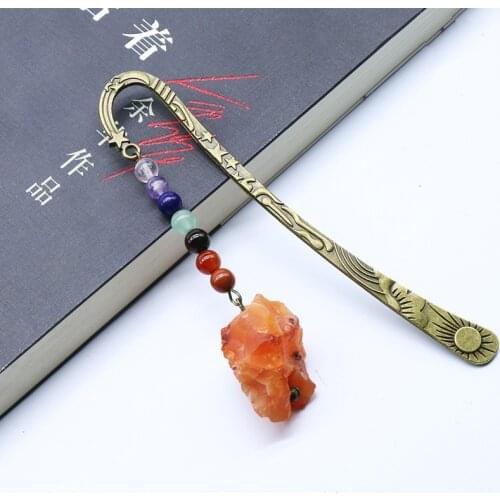 6PCS Raw Carnelian Stone Bookmark Seven Chakra Red Agates Tourmaline Creative Energy Healing Pendants Pendulum For Wholesales