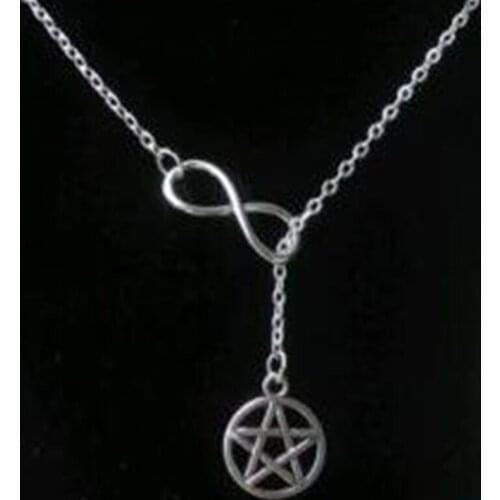 Infinity Wicca Pentagram Amulet Pendant Necklace Charm Vintage Choker Sweater Chain DIY For Woman Jewelry Gifts 10Pcs