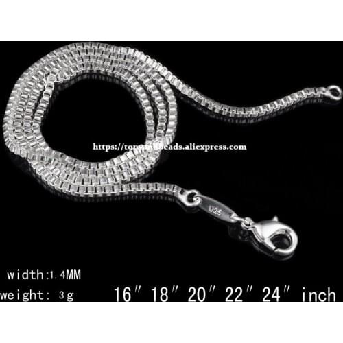 Free Shipping 1.4mm 2.0mm Silver Plated Lobster Clasp Box Chain 16 18 20 22 24 inch Pick Size For handmade Jewelry DIY