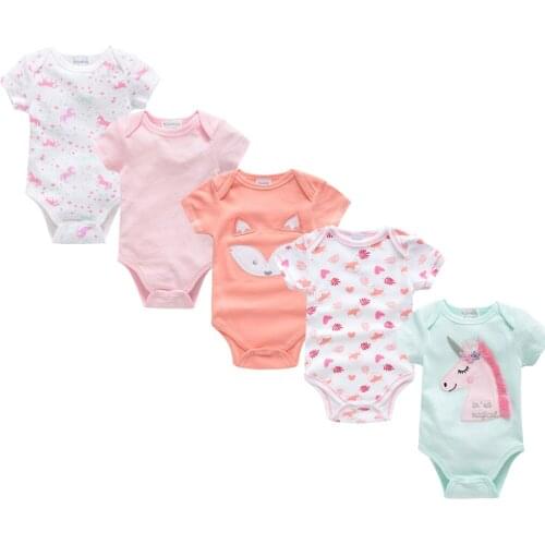 Newborn Baby Girl Bodysuit Unicorn Print Short Sleeve 100% Cotton 3 5 Pcs body bebe Clothes Infant Toddler Jumpsuit