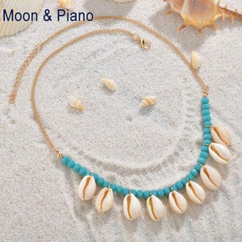 Bohemian New Fashion Women Necklace Shell Chain Artificial Crystal White Conch Natural Seashell Summer Beach Party For Female