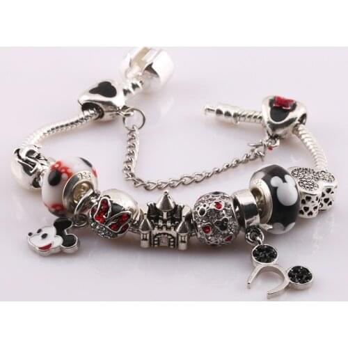 DIY Large Hole Crystal Beaded Pandora Bracelet Simple and Wild Mickey Child Birthday Gift