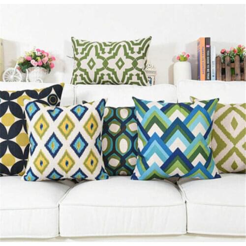 Colorful Geometry Cushion Cover Cotton Linen Throw Pillow Case Decoration Printing Pillow Case Sofa Waist 45x45cm Home Decor